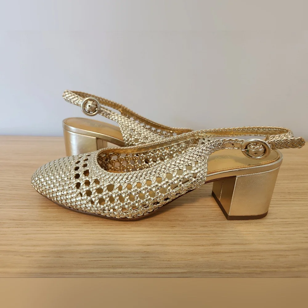 J. Crew Woven Slingback Heels Gold - Picture 6 of 6